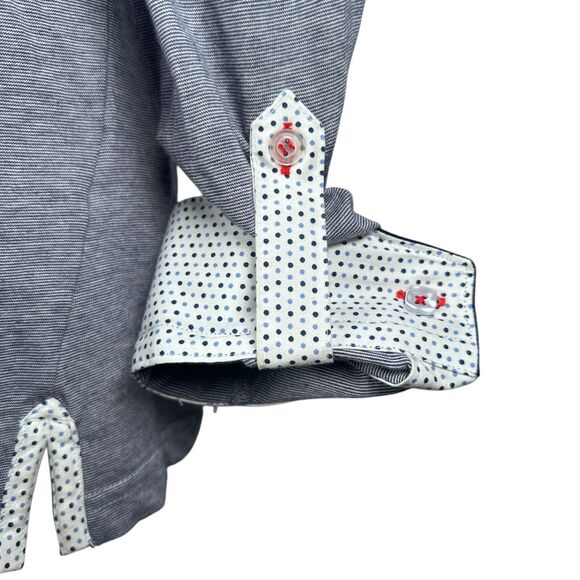 Maceoo T-Shirt Mens 2XL XXL 6 Wavy Navy Blue Long Sleeve V-Neck Flip Cuff Cotton - Picture 4 of 12